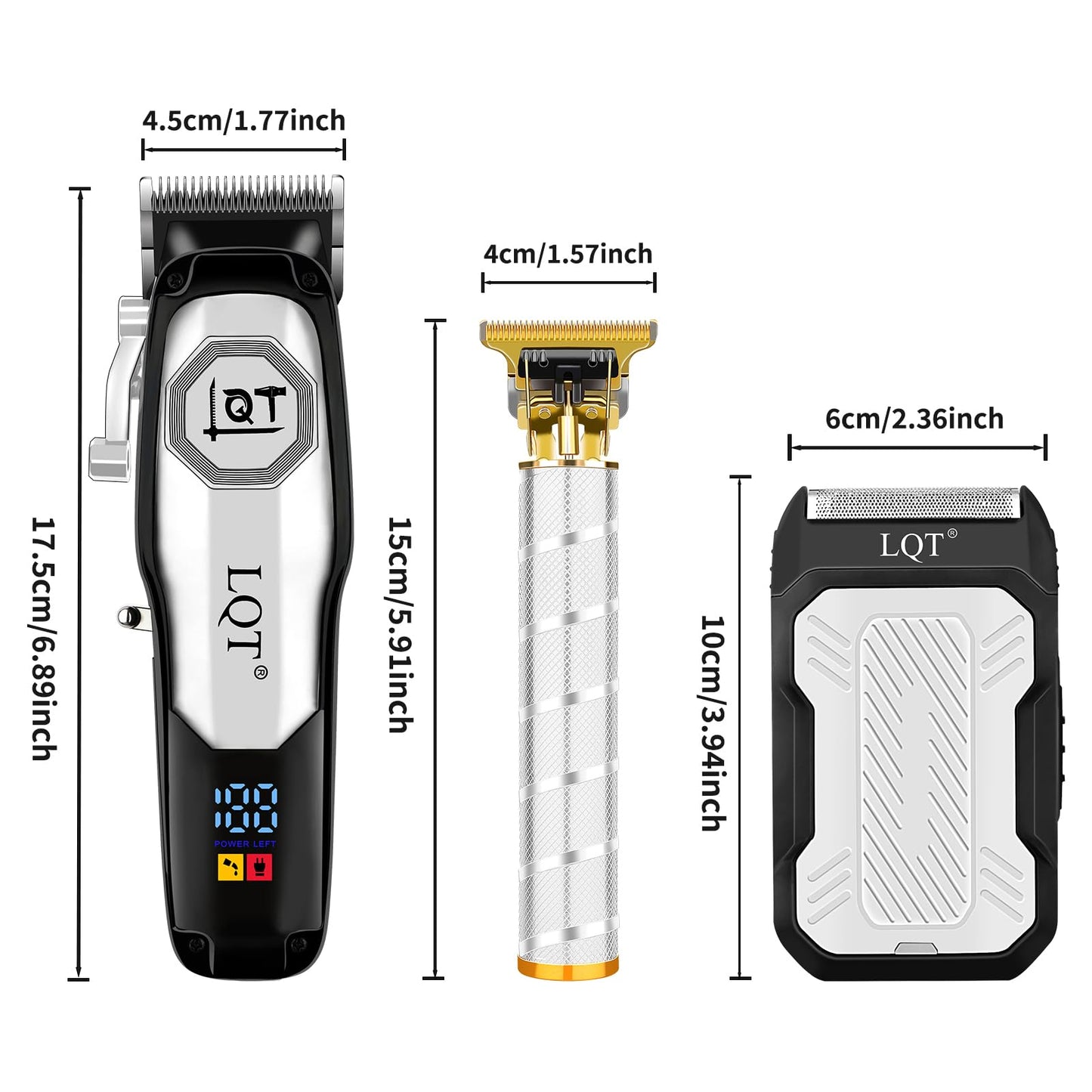 LQT Professional Cordless Hair Clippers and Beard Trimmer Set for Men, LED Display & Long Battery Life,Adjustable Lever & Stainless Steel Blades,Grooming Kit for Home and Barbers,Silver
