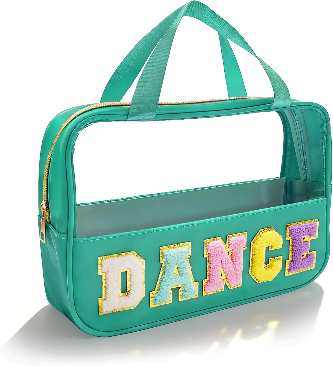 Dance Makeup Bag - Chenille Letter Patch Clear Ballet Cosmetic Bag | Waterproof Nylon, Zippered Handle