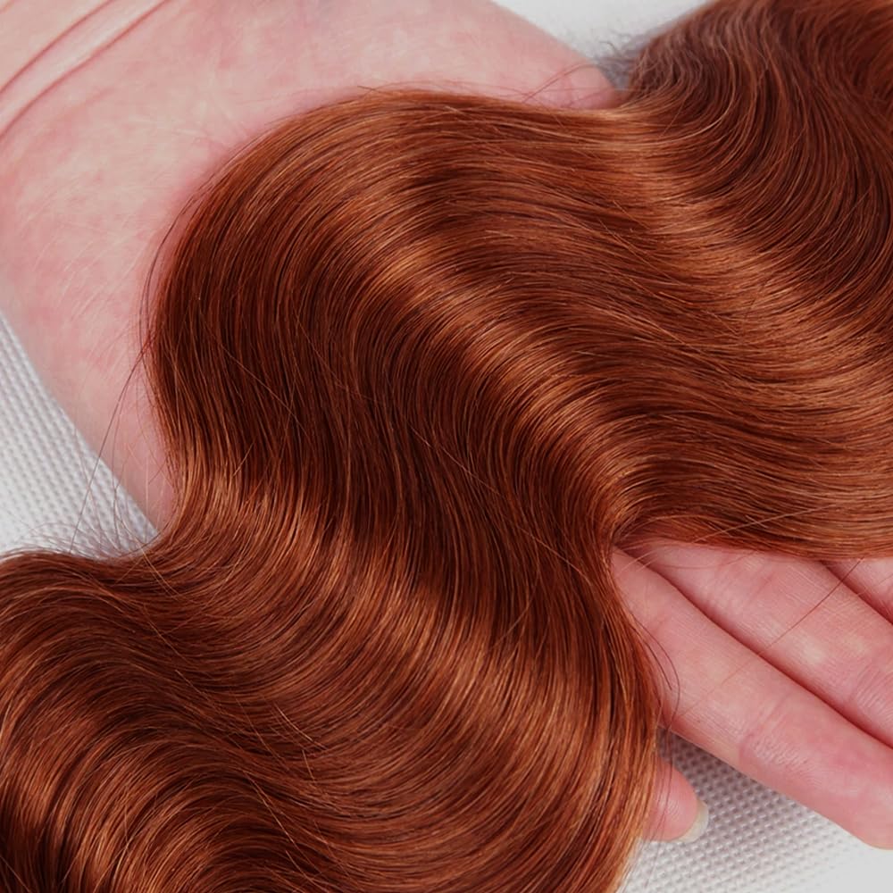 HuxoWax #33 Copper Red 28 28 28 Inch Human Hair Bundles Body Wave Reddish Brown Color Virgin Unprocessed Doubles Weft Human Hair Extensions Weave 3 Bundles Total 300g