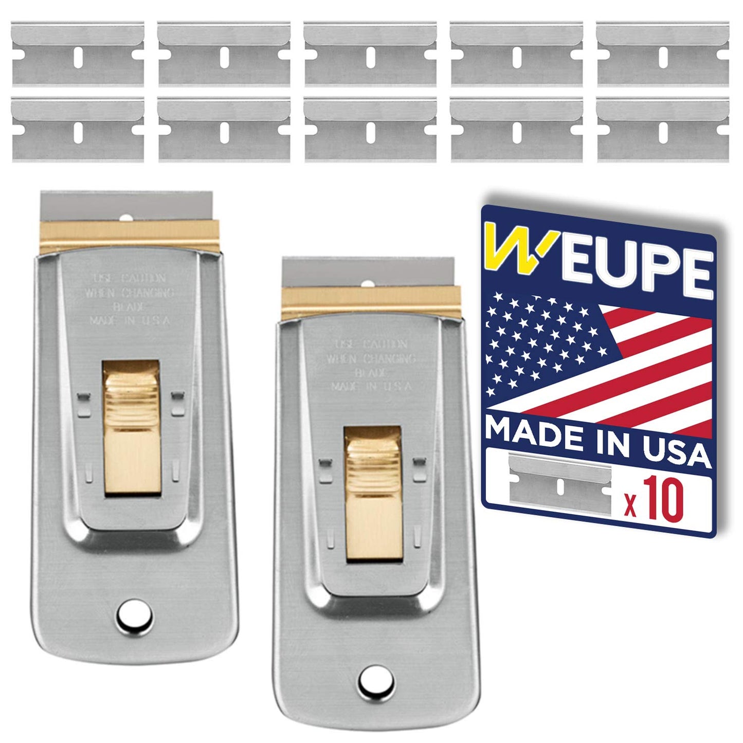 WEUPE Razor Blade Scraper Tools (Set of 2), Window Scraper, Glass Cooktop Scraper & Paint Scraper, Car Decal, Sticker and Glue Remover Razor Holder with 10 Replaceable Single Edge Blades
