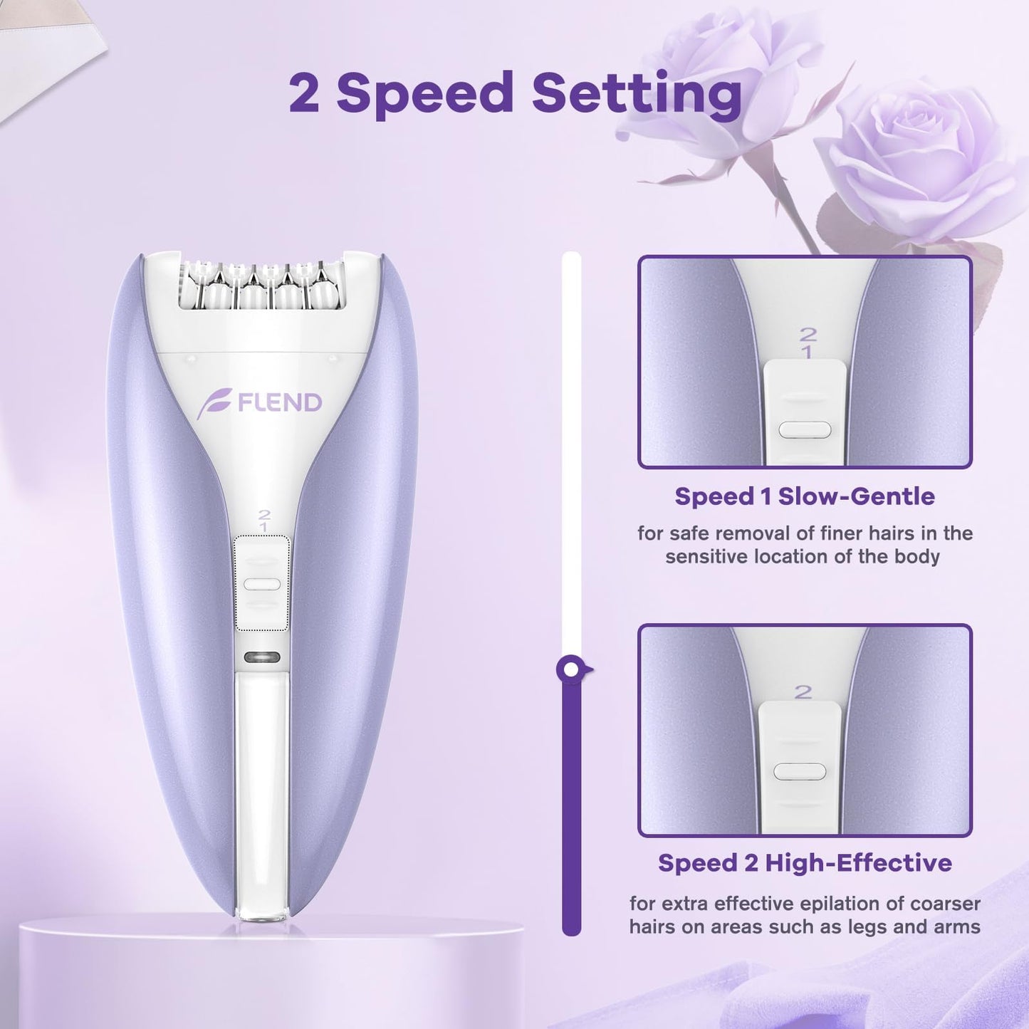 Silent Epilator for Women, 2-Speed Facial & Body Hair Remover, Smooth Glide Technology, for Face, Legs, Bikini & Arms