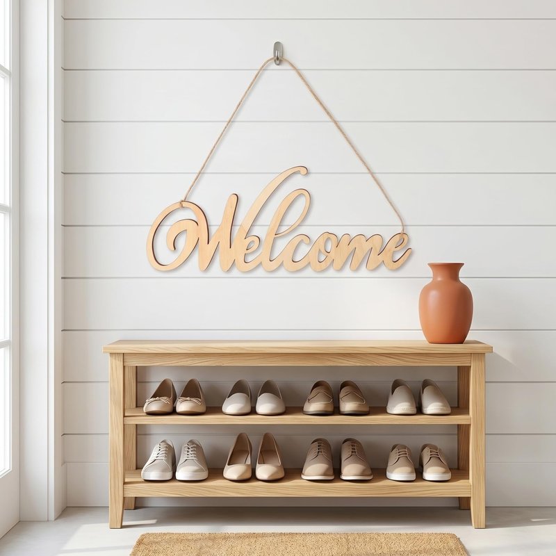 Didiseaon 4Pcs Unfinished Wood Cutout Welcome Sign Blank Wooden Word Letter Wreath Craft Supply Front Door Wall Art Hanging Plaque Home Room Decor DIY Paint Project Board Studio Artist Child 11 Inch
