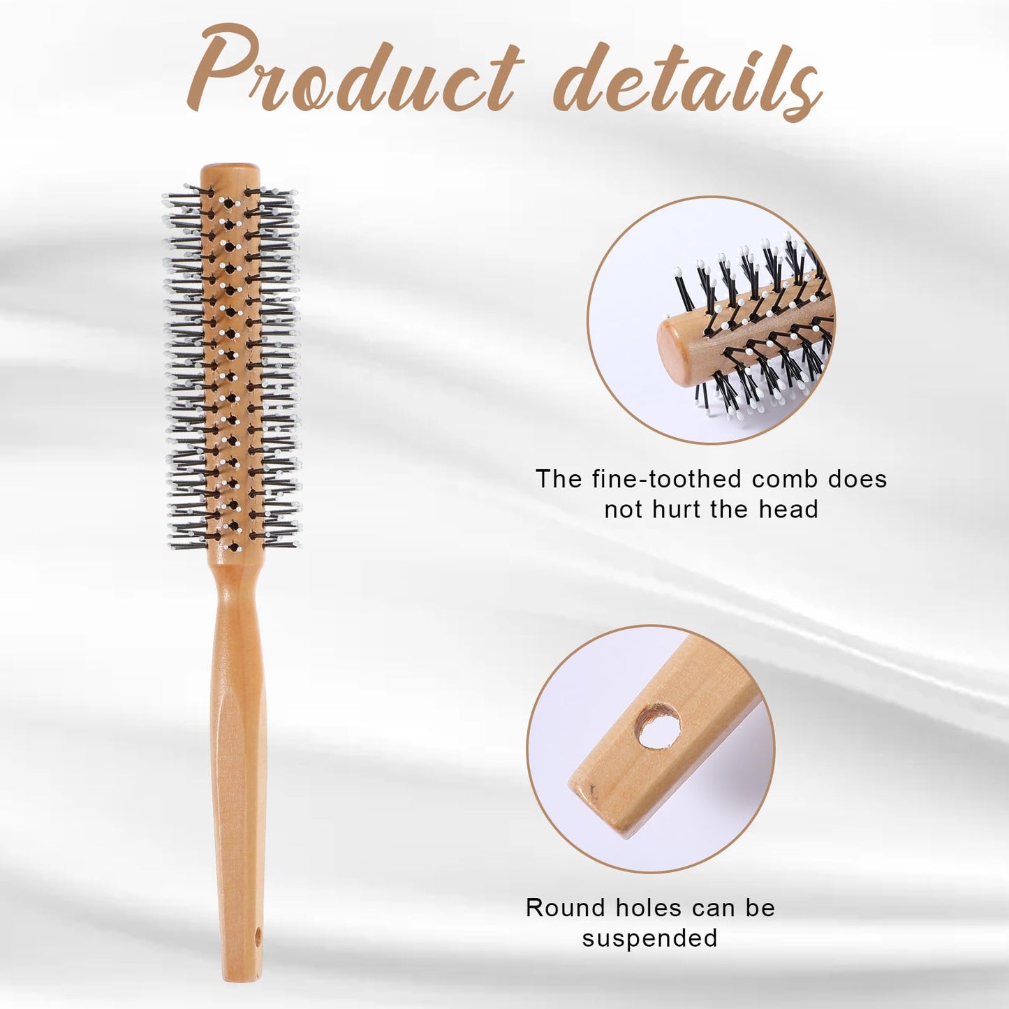 Round Hair Brush for Blow Drying Round Comb Mens Women Wooden Small Rounds Brush Comb Roller Curling Brushes, Gentle Nylon Bristles (Yellow)