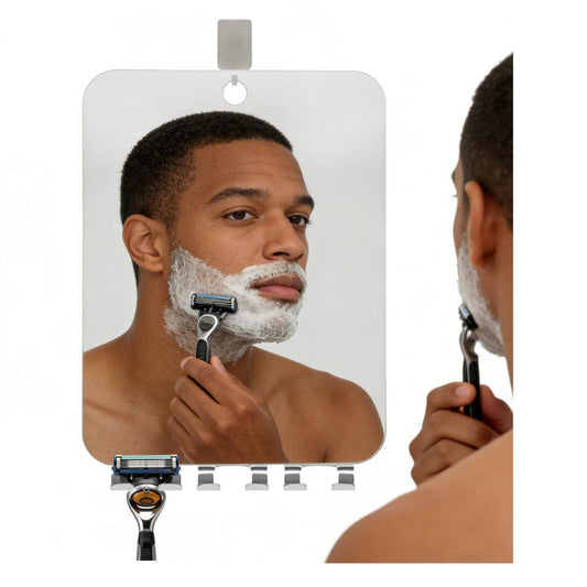 Yuibthr Large Fogless Shower Mirror for Shaving with 3 Razor Holders, Anti-Fog Hanging Wall Mirror for Men Women, Essential Fog Free Bathroom Shower Accessories with Adhesive Hook (10”L x 8”W)