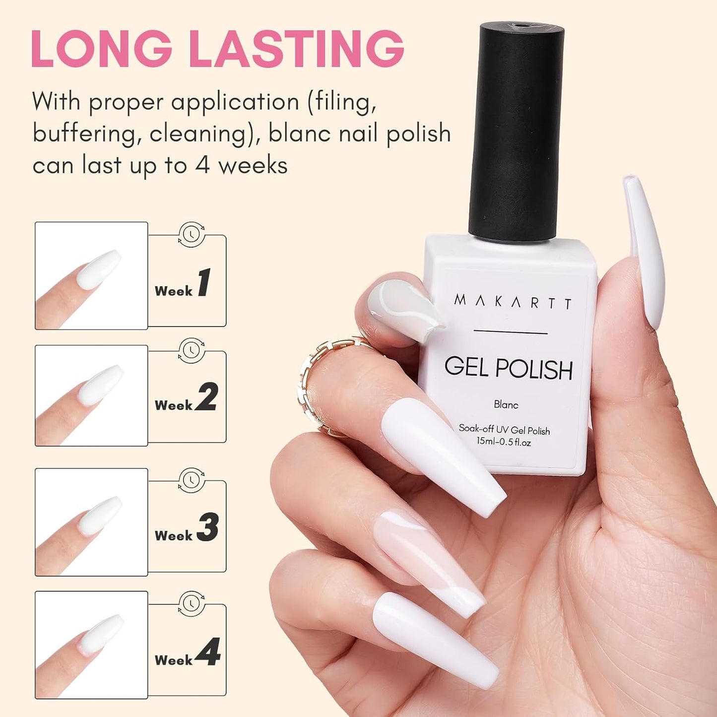 White Gel Nail Polish - 15ml Soak Off Blanc for UV/LED Light | Easy Application for DIY Nail Art & Manicure