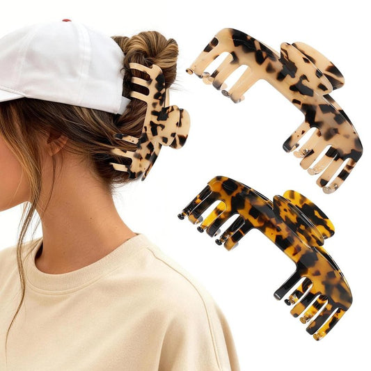 Large Hat Claw Clips for Women - Non-Slip Tortoise Shell Design | 2 Pcs Hair Accessories for Baseball Caps