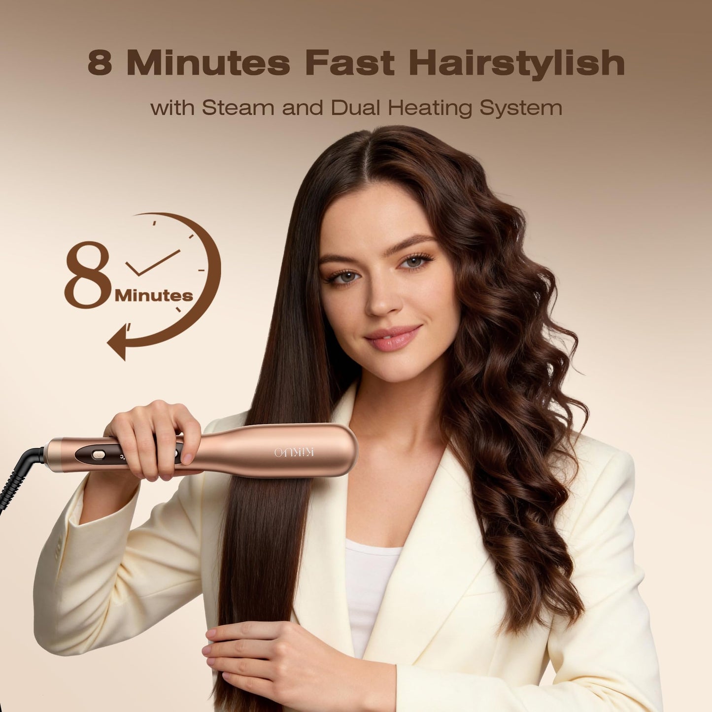 Steam Hair Straightener Brush, Steamline Pro 3 in 1 Straightening Brush, Curly & Frizzy Hair,Smooth Without Flattening, 5 Temp Settings & LED Display, Dual Voltage, Professional Tools, Orange