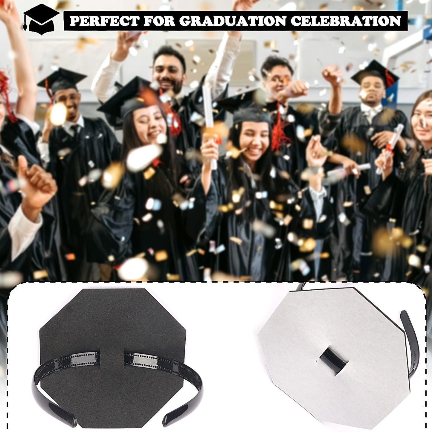 SeBneny 2 Pack Graduation Cap Headband Grad Hat decorations Holder Decorations Accessory, Anti-Fall Hairband for Students Graduates, Keeps Hairstyle Fixed (Graduation Cap Not Included)