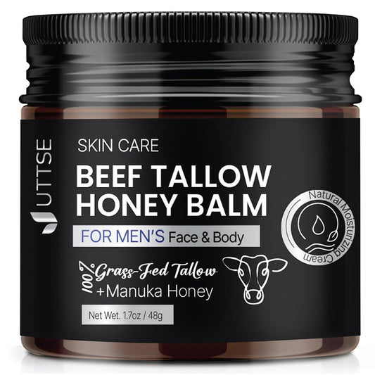 Uttse Men's Beef Tallow for Skin Care:100% Grass-Fed Beef Tallow Face Moisturizer For Men - Tallow and Honey Balm With Olive Oil Manuka Honey For Sensitive Dry Skin Repair 1.7 oz