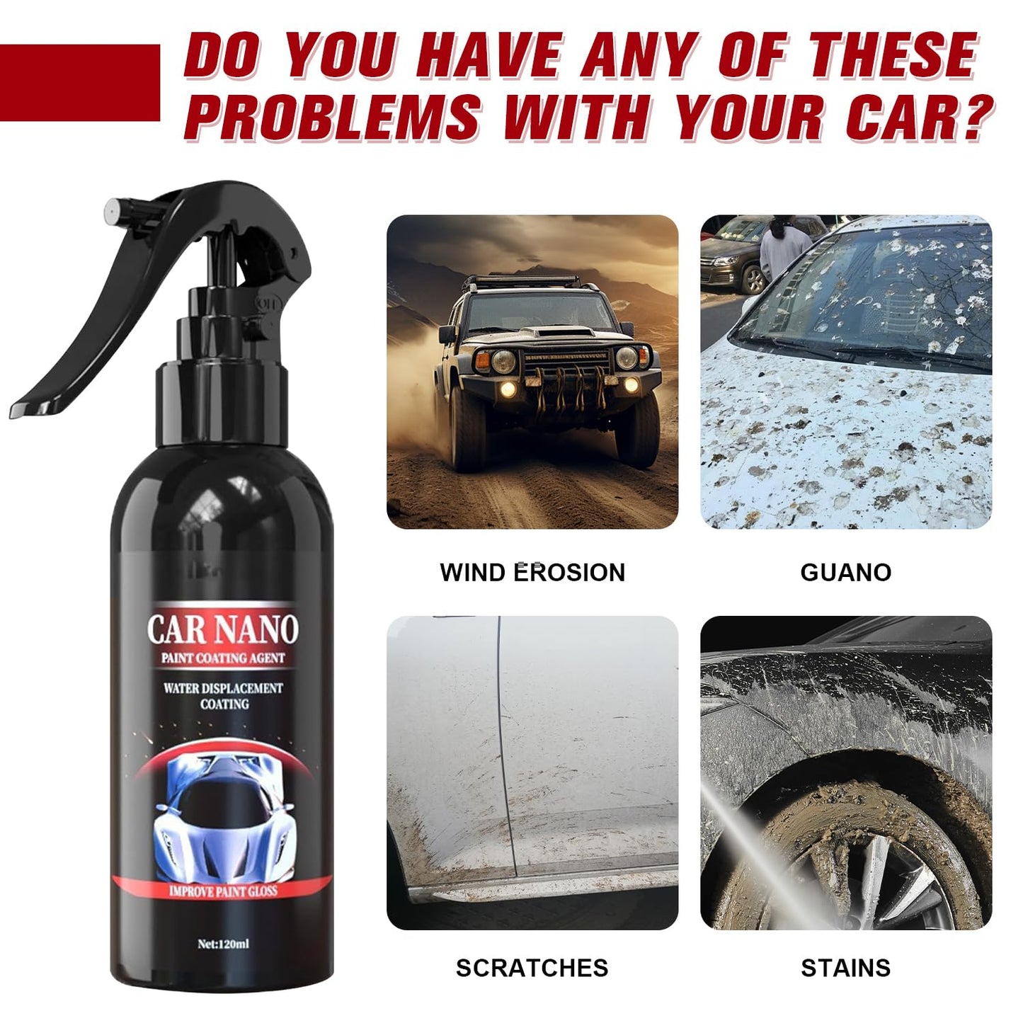 2PCS Yicengy Car Nano Paint Coating Agent Water Displacement Coating, Nurafix Scratch Remover, Nurafix Scratch Repair, Auto Nano Ceramic Coating Polishing Spraying,Fast Repairing Scratch (120ML)