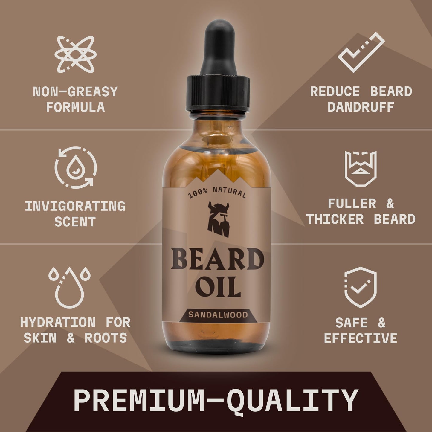 Striking Viking Natural Sandalwood Beard Oil for Men - 2 Fl Oz - Hydrating & Softening Beard Care - Non-Greasy Fast Absorbing with Tea Tree Oil - Nourishing Jojoba & Argan Extracts