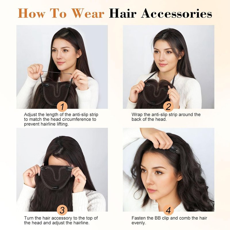 Hair Toppers for Women - 360° Hand-Knitted Lightweight Clip-In Wavy Wiglets with Bangs | 20 Inch, Medium Brown