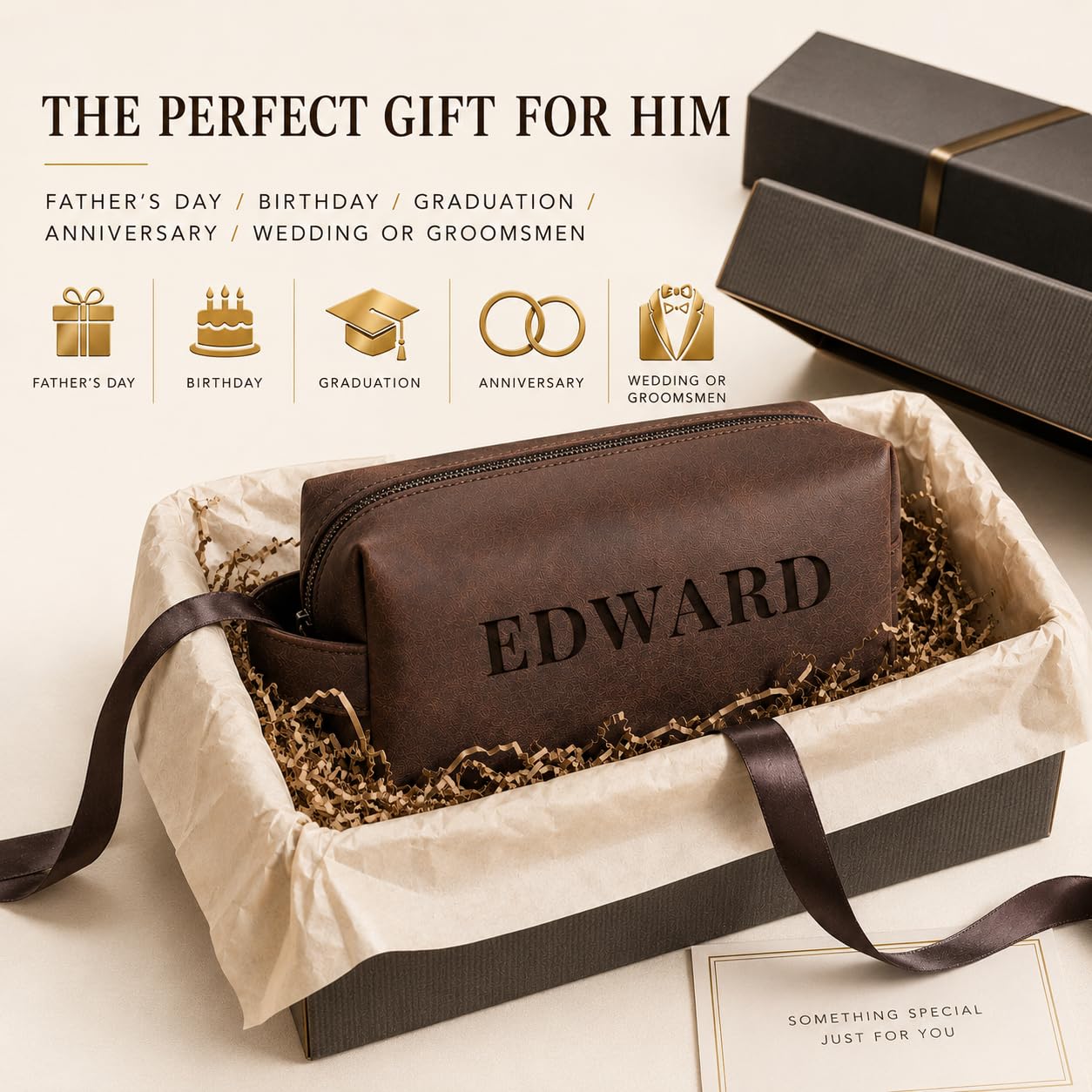 Personalized Genuine Leather Men Toiletry Bag, Customizable Shaving Dopp Kit with Name, Custom Gift for Dad, Husband, Boyfriend, Birthday, Christmas, Valentine's Day, Father's Day, Graduation