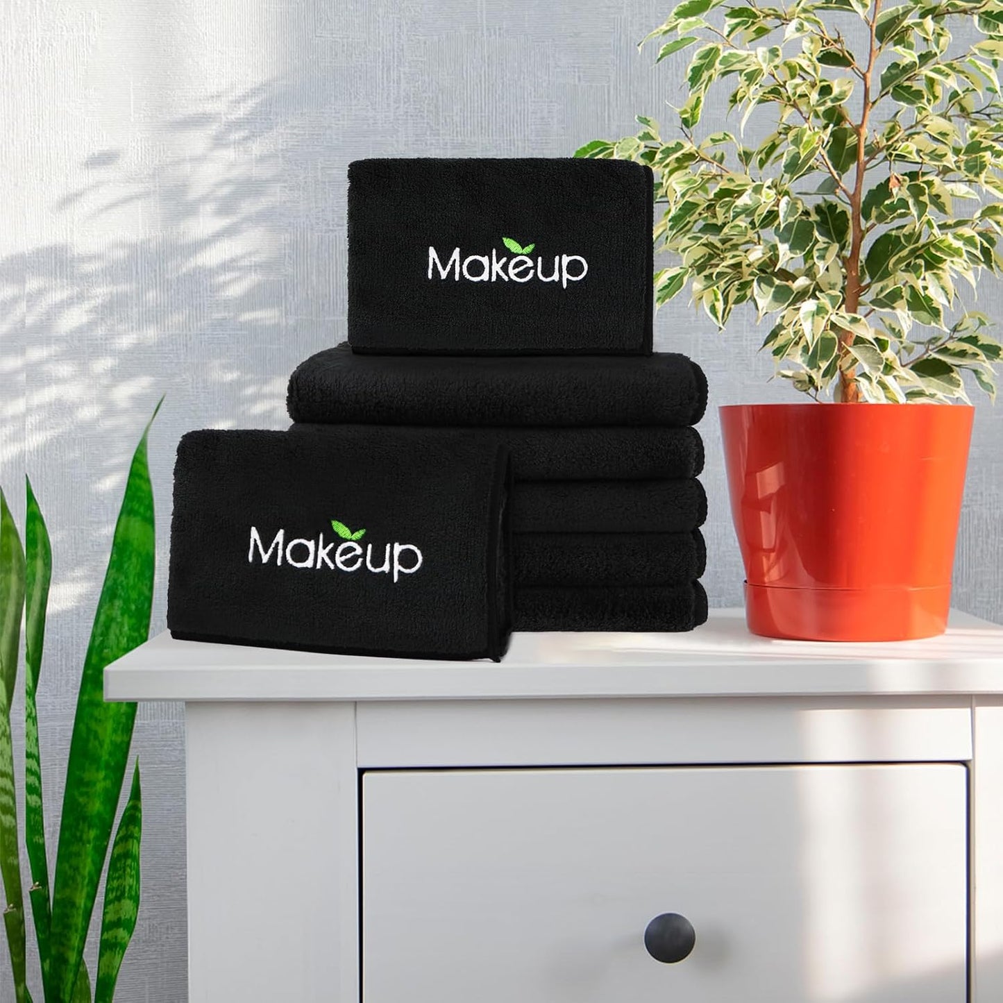 Premium Makeup Remover Wash Cloths - Super Soft Microfiber Coral Fleece Face Towels | 13x13 Inch, Black - 6 Pack