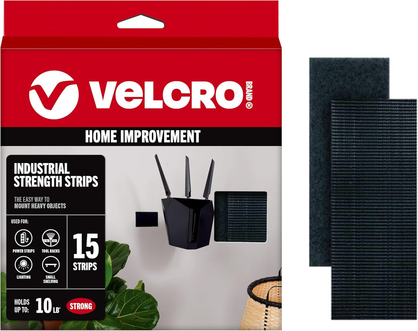 Heavy Duty Velcro Fasteners - 4x2 Inch Adhesive Strips | 10 lbs Hold | Black | 8 Count