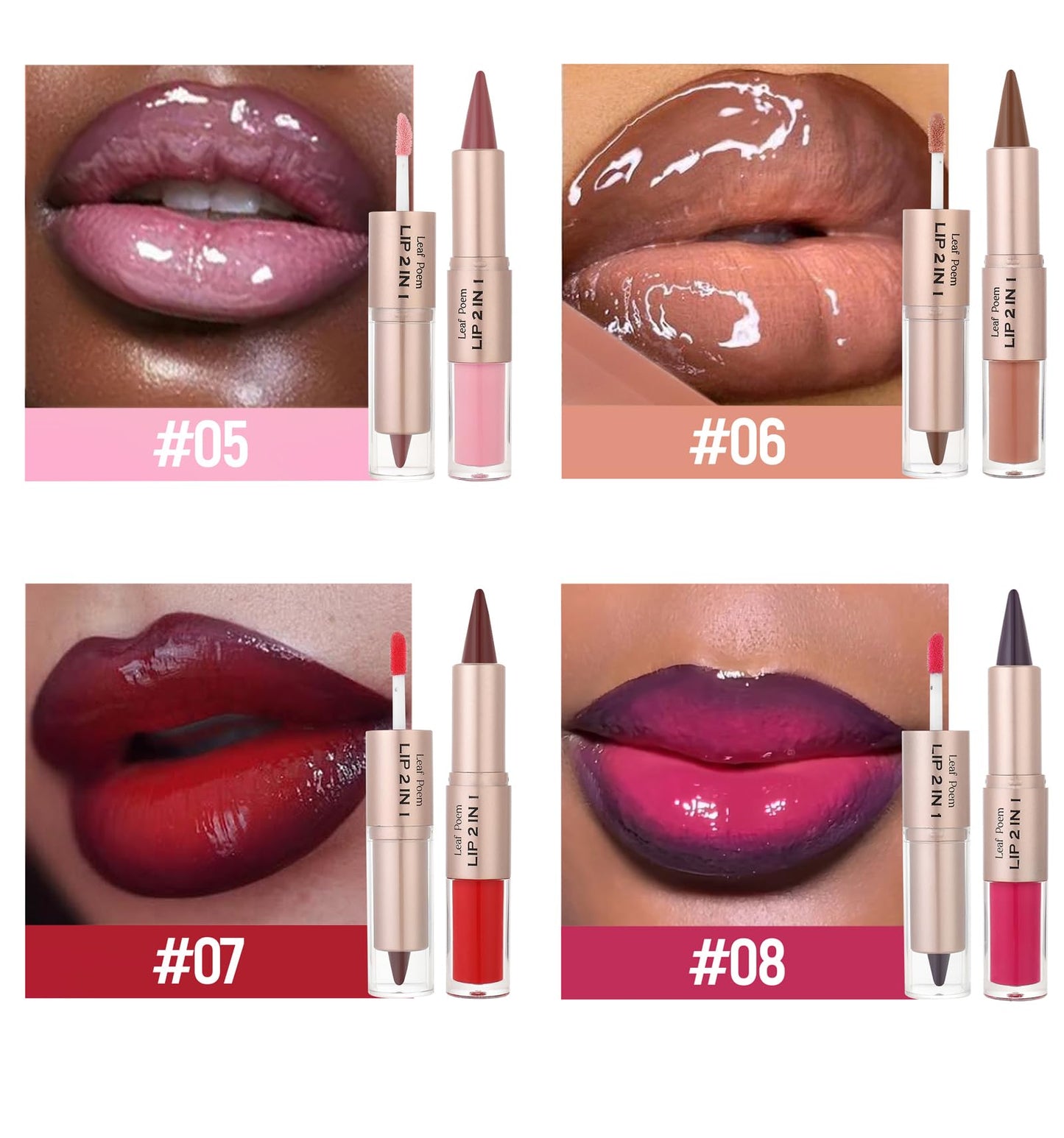 BAISEN DIARY 2-in-1 Double-Ended Matte Lip Liner & Lip Gloss Duo, Caramel Brown Nude Ombre Lip Combo Pencil, Lip Liner and Lipstick Gloss Set for Defined & Fuller Looking Lips, #06 Caramel Brown Nude