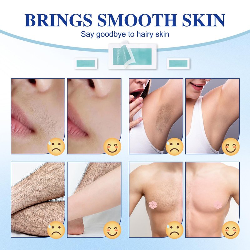 Hair Removal Wax Strips Kit for Women & Men, 60 PCS Full Body Cold Wax Strips for Face, Arms, Legs, Underarms & Bikini Area, Gentle Hair Removal for Sensitive Skin with After-Wax Oil Wipes.