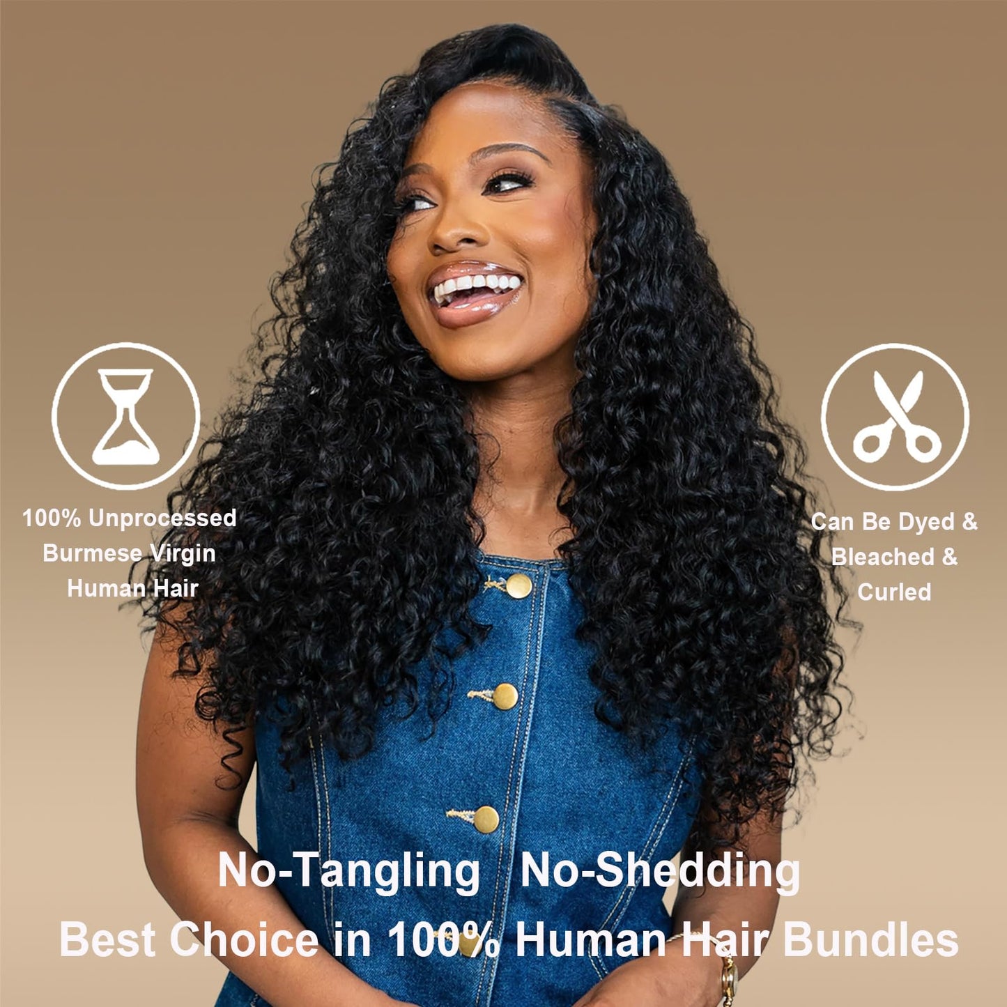 Burmese Curly Bundles Human Hair 18 20 22 Inch 12A Water Wave 3 Bundles 100% Unprocessed Quick Weave 3c4a Deep Wave Bundles with Spiral Curly End Real Human Hair Extensions Natural Black