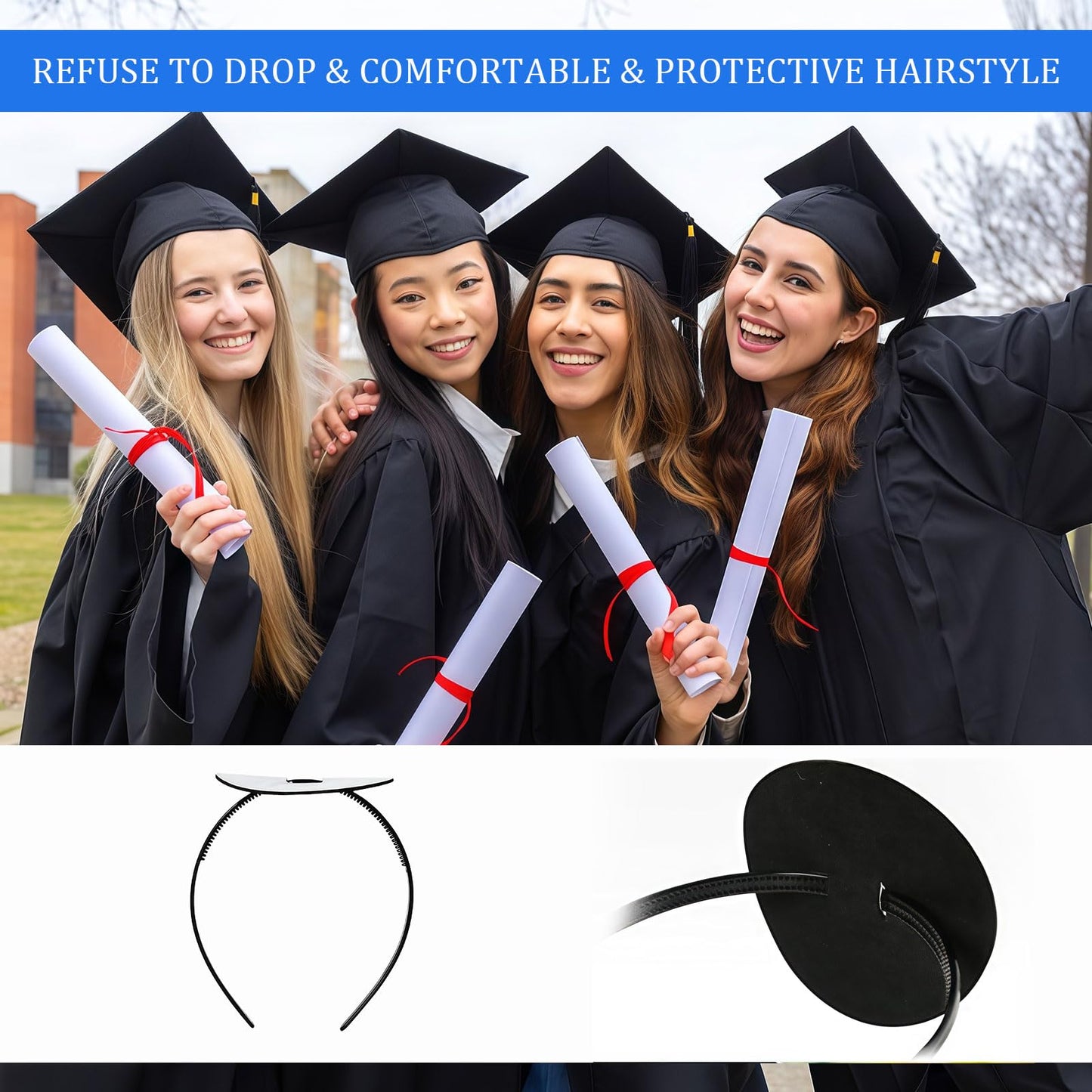 HIFANMM Graduation Cap Headband Insert, Holder Clip Secures Grad Cap for Students, Upgrade Graduation Hat Headbands, Keeps Hairstyle Intact, Hat Accessories for Graduates Non Slip Head Band 1Pcs