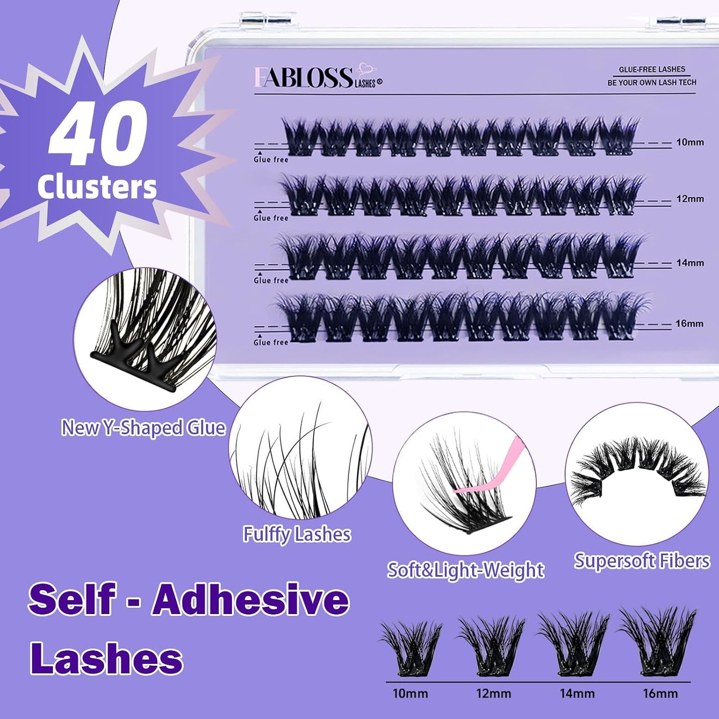 Self-Adhesive Eyelash Clusters – 40 Pcs Thick Volume Lashes | Pre-Glued, No Residue, 14-16MM