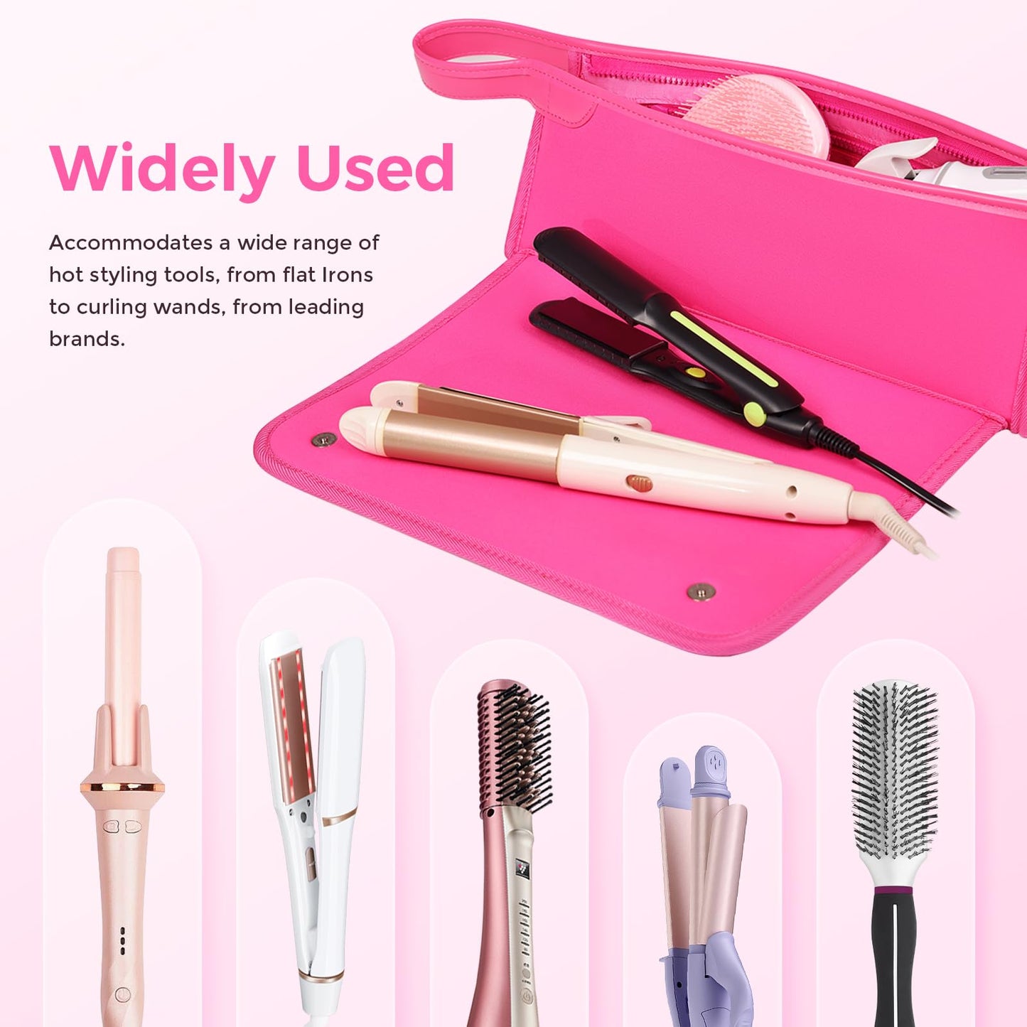 JKAOO Hair Tools Travel Bag and Heat Resistant Mat, 2 in 1 Portable Organizer Hair Travel Case for Curling Iron, Hair Straightener, Flat Irons, PU Hangable Handle, Neoprene (Vibrant RoseRed)