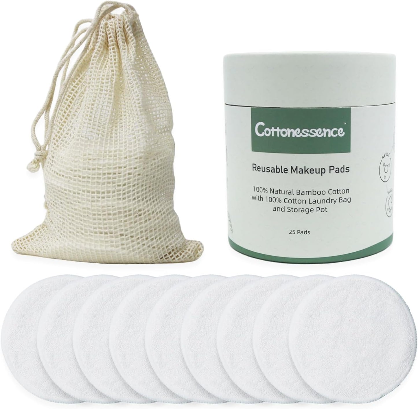 Reusable Makeup Remover Pads - 25 Pack Bamboo Cotton Rounds with Washable Bag | Eco-Friendly for All Skin Types