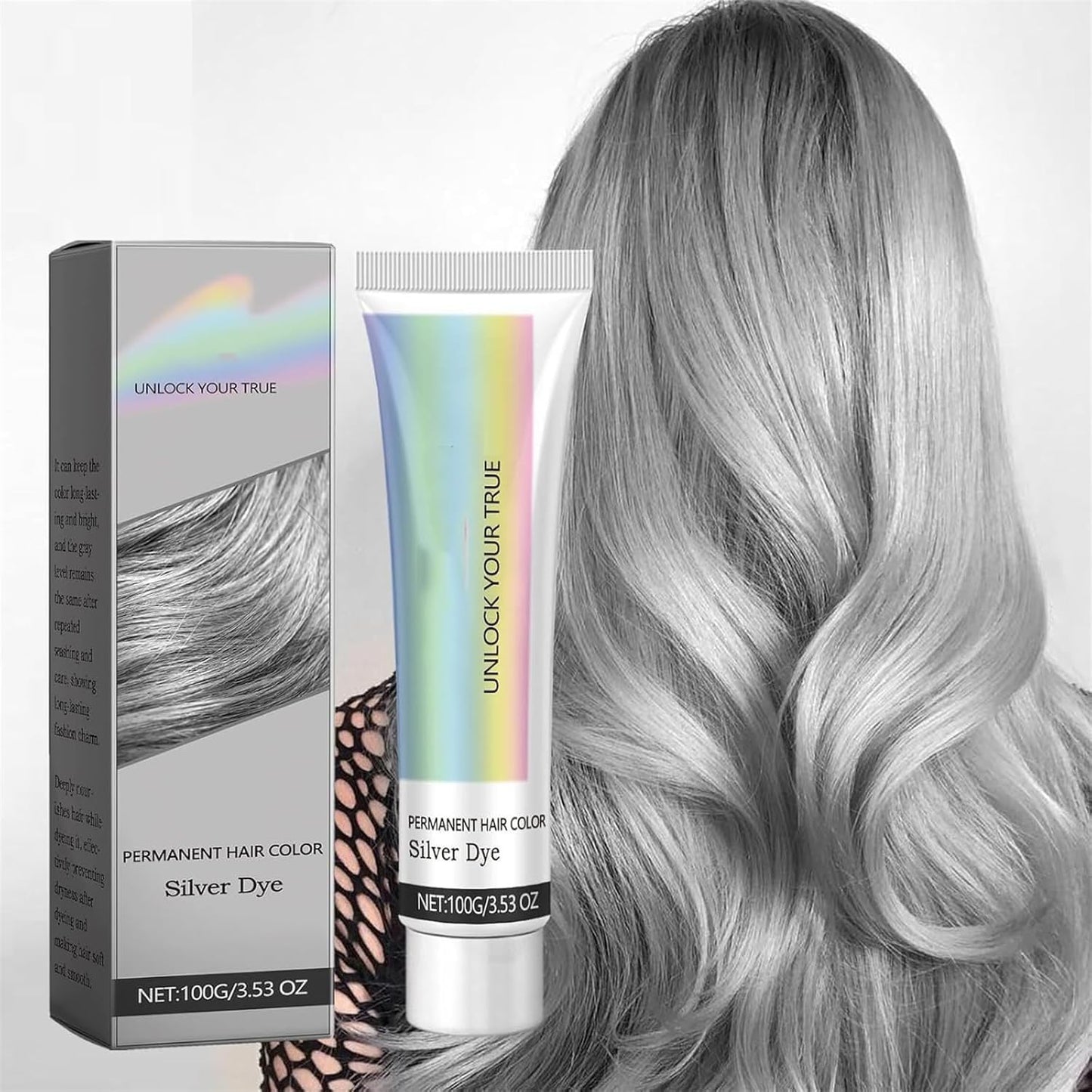 Silver Hair Dye - 2 in 1 Natural Essence Extract for Metallic Gray Color | Permanent Cream for Men & Women