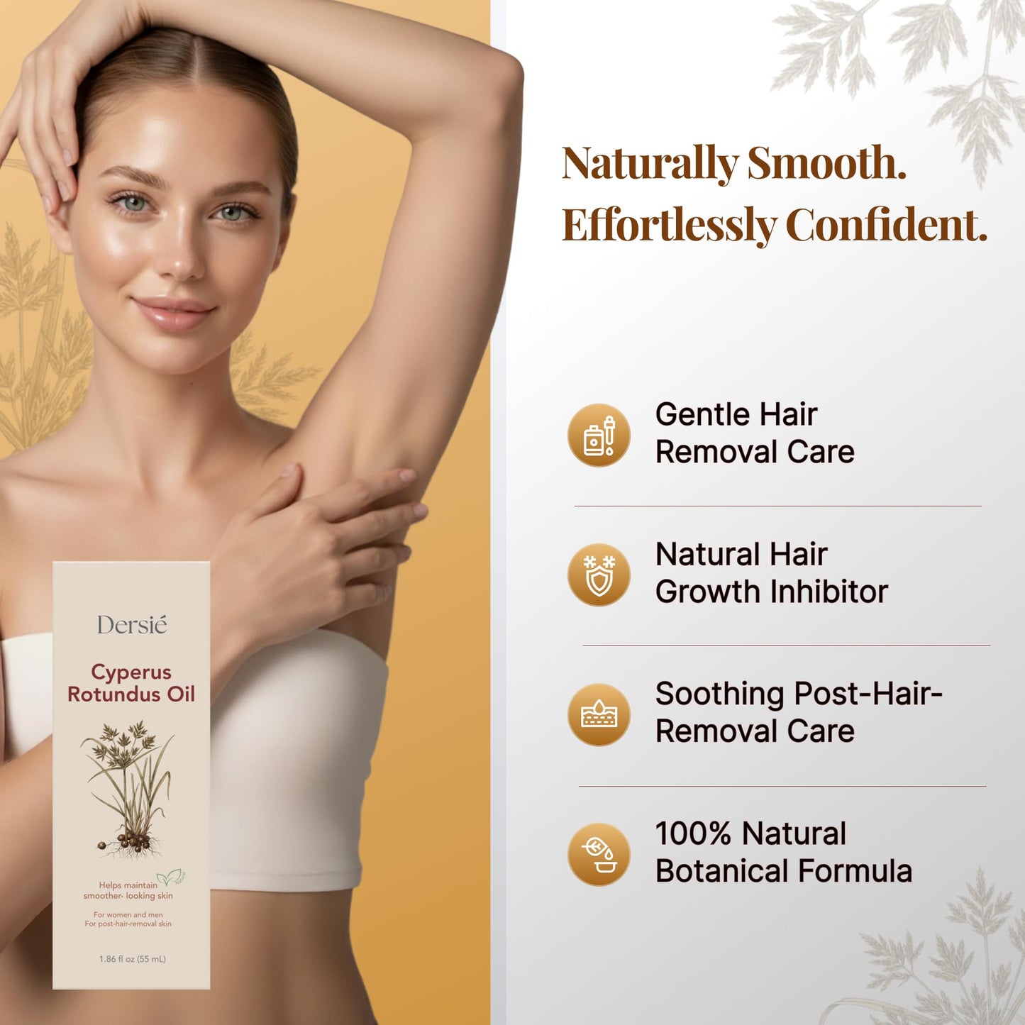 Dersie Cyperus Rotundus Oil: Cyperus Rotundus Oil for Hair Removal – Natural Hair Growth Inhibitor for Unwanted Face & Body Hair Reduction – Soothing Daily Skin Oil with Post-Hair-Removal Care (55 mL)