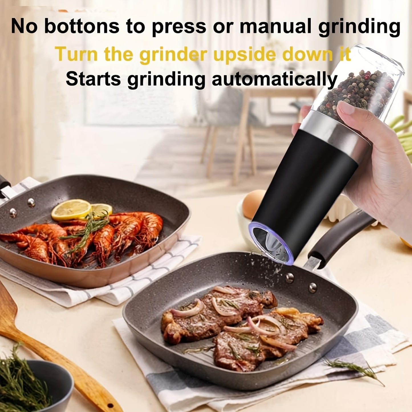 1pc Electric Salt and Pepper Grinder Set, Battery Powered LED Light One Hand Automatic Operation, Adjustable Coarseness Mill Grinders Shakers Black, Kitchen Gadgets Gift Ideas