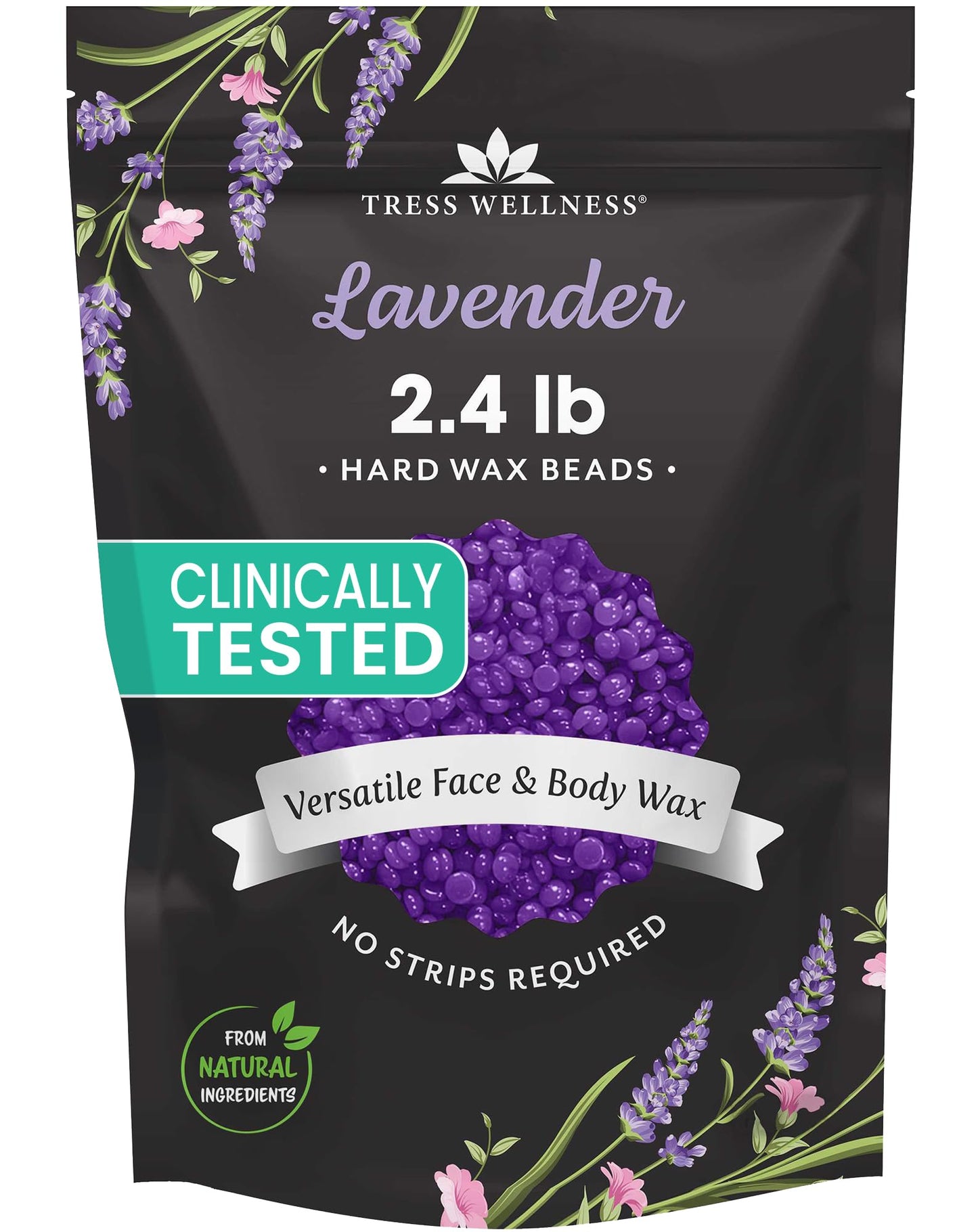 Tress Wellness Wax Beads - Safe for Skin - Dermatologically Tested - At-Home Kit for Bikini, Brazilian & Full Body - Lavender 2.4 lb