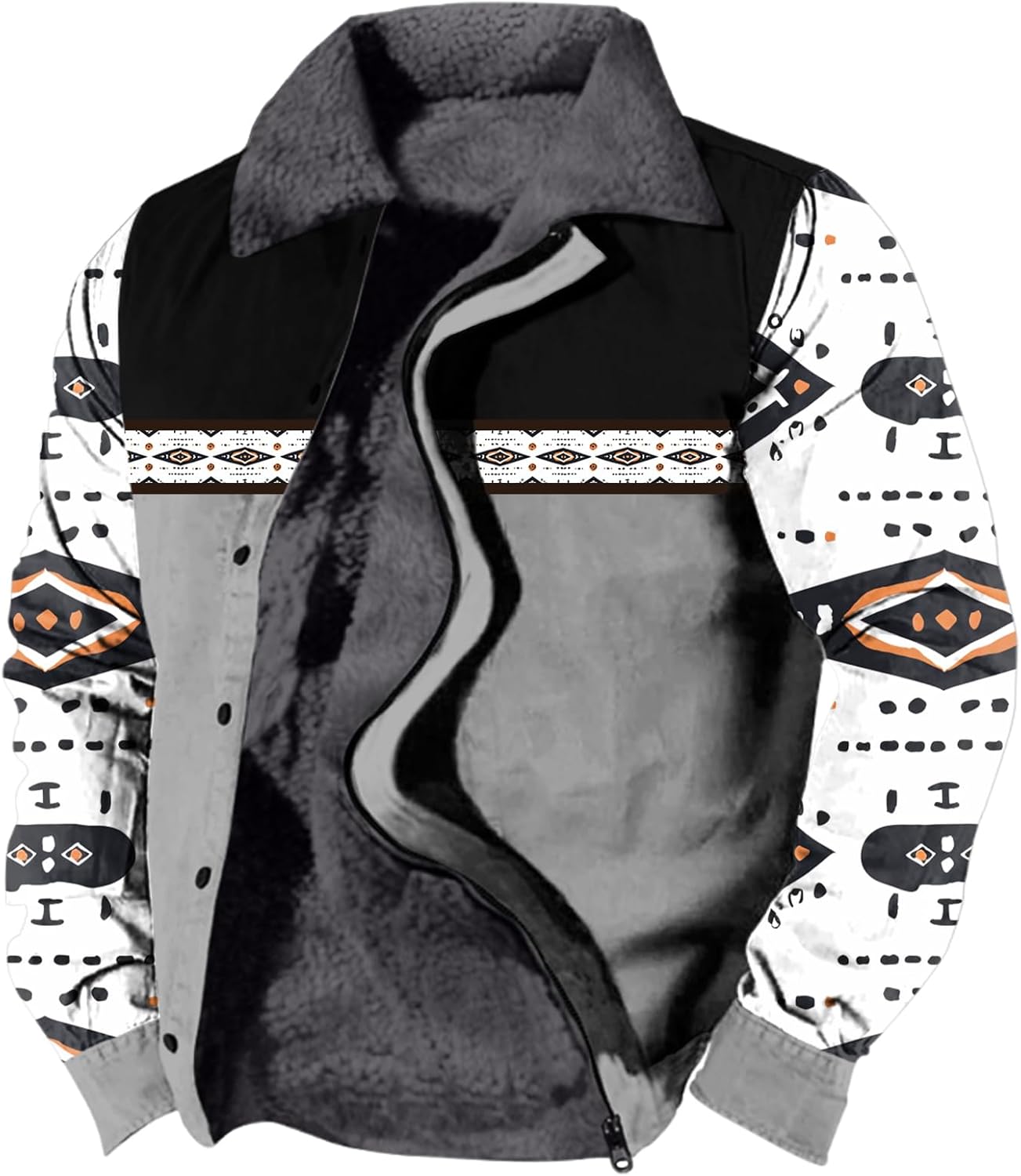 Aztec Cowboy Western Jackets for Men - Long Sleeve Sherpa Fleece | Retro Ethnic Print Warm Coats