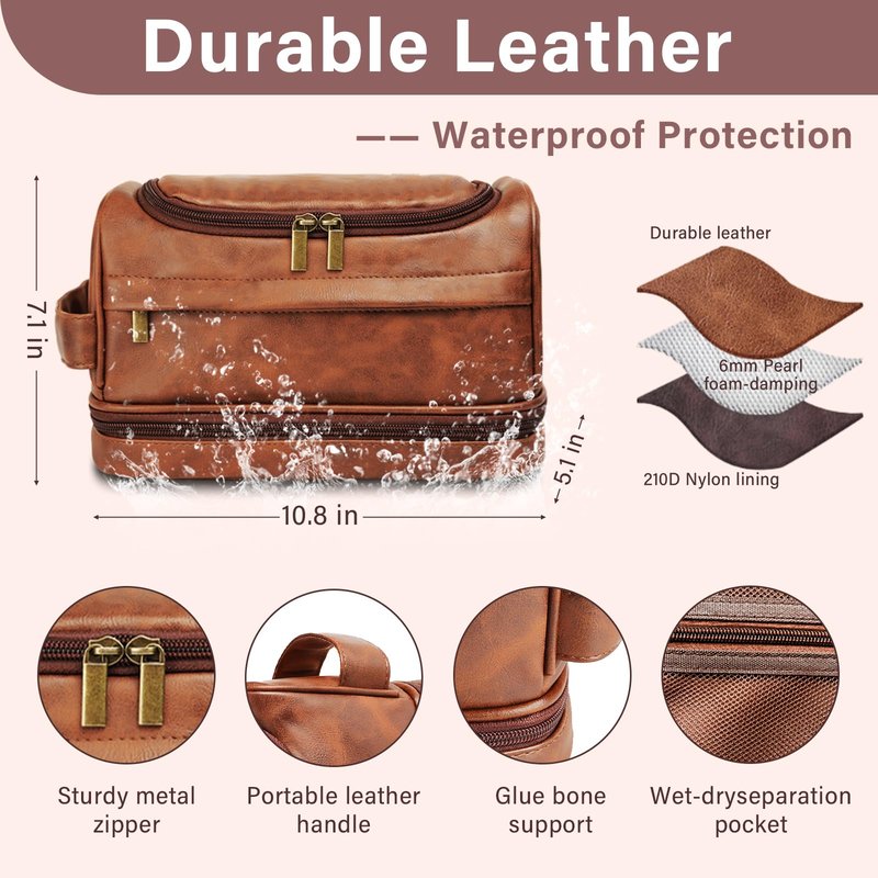 Personalized Toiletry Bag for Men, Father Day Gift for Dad, Graduation Gifts for Men Him, Leather Custom Engraved Travel Shaving Bag, Gift for Birthday, Anniversary, Groomsmen, Boyfriend, Husband