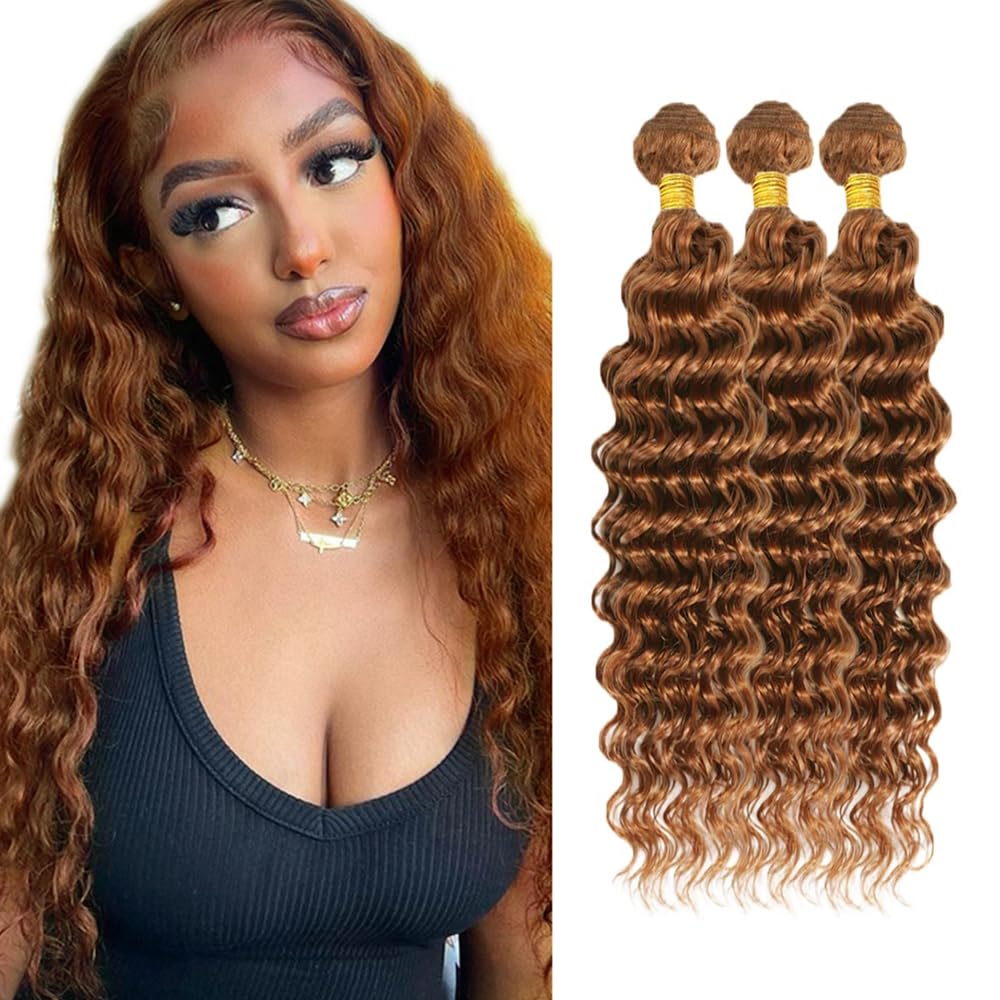 Light Brown Bundles Human Hair #30 Deep Wave Bundles 20 22 24 inch Color 30 Bundle Human Hair 150g