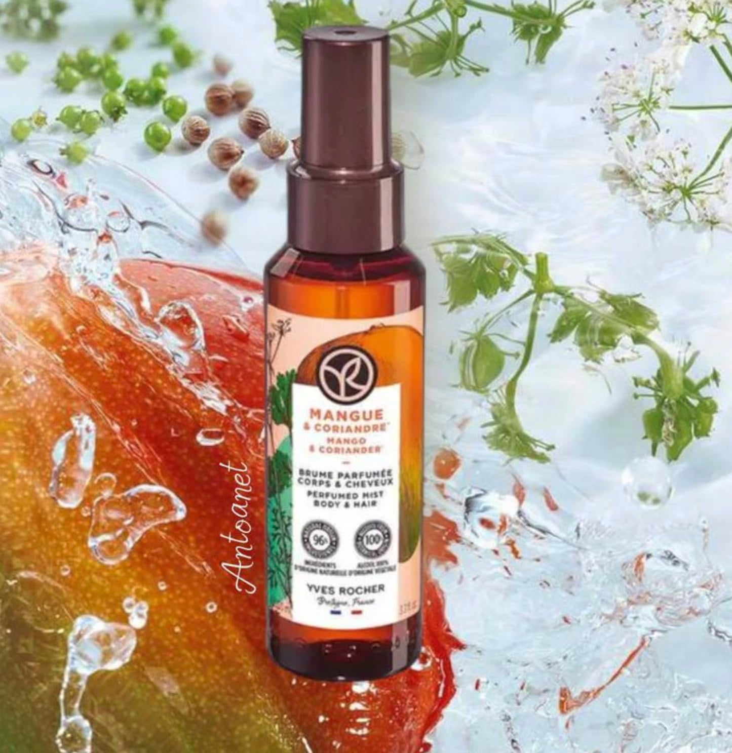 Yves Rocher Mango and Coriander Hair and Body Spray Long Lasting Mist Women 100 ml./3.3 fl.oz.
