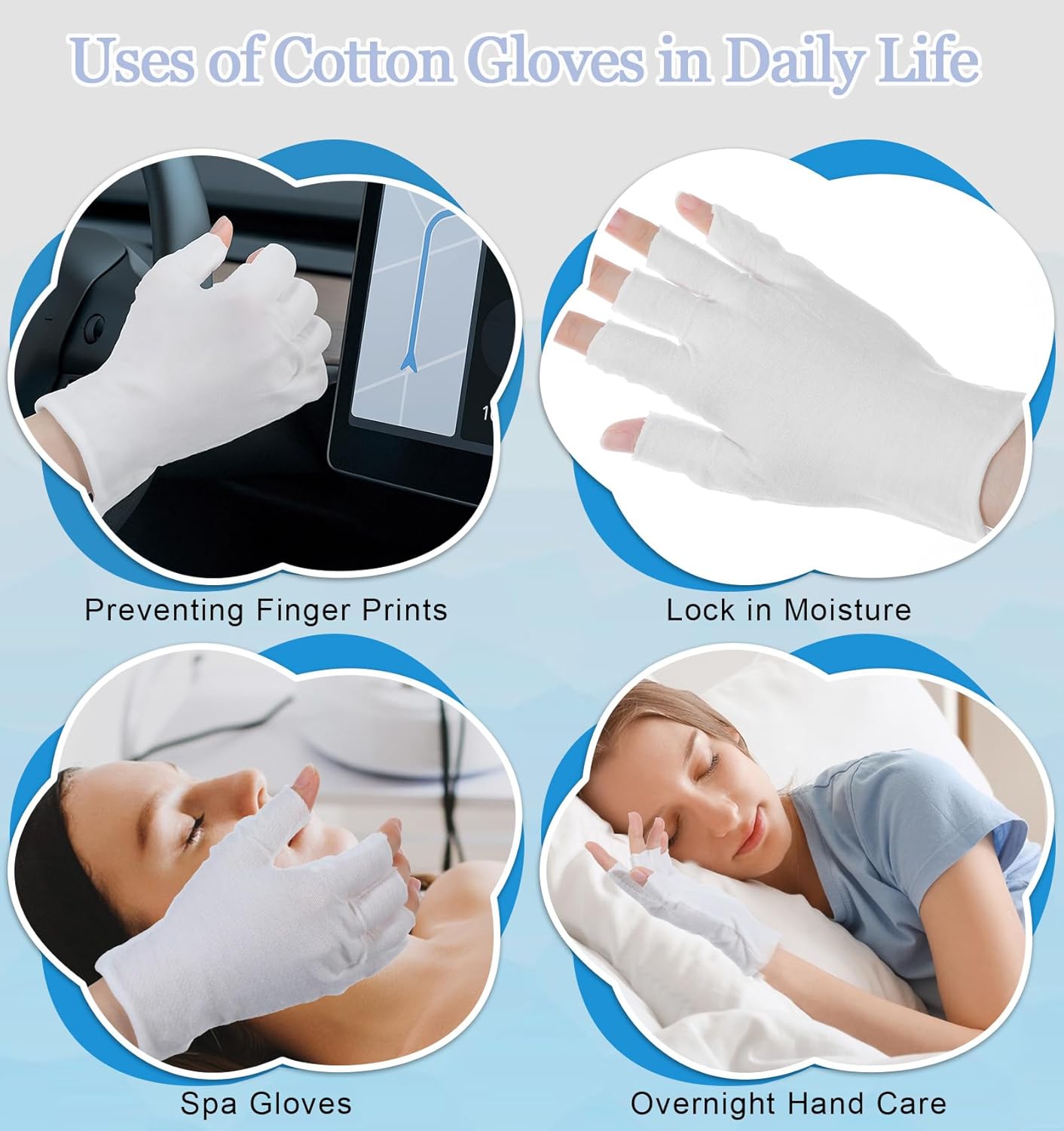 Eczema Gloves for Dry Hands - 4 Pairs Fingerless Cotton Gloves with 5 Open Fingertips | One Size Fits Most