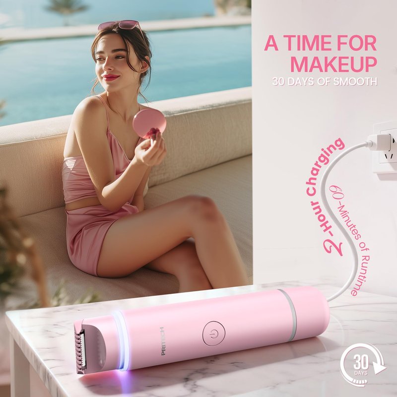 Bikini Trimmer for Women Dual Head Facial Hair Remover 2 in 1 Electric Razors for Women,Waterproof Public Hair Trimmer for Face,Underarm,Leg,USB-C Smart Light (Pink)