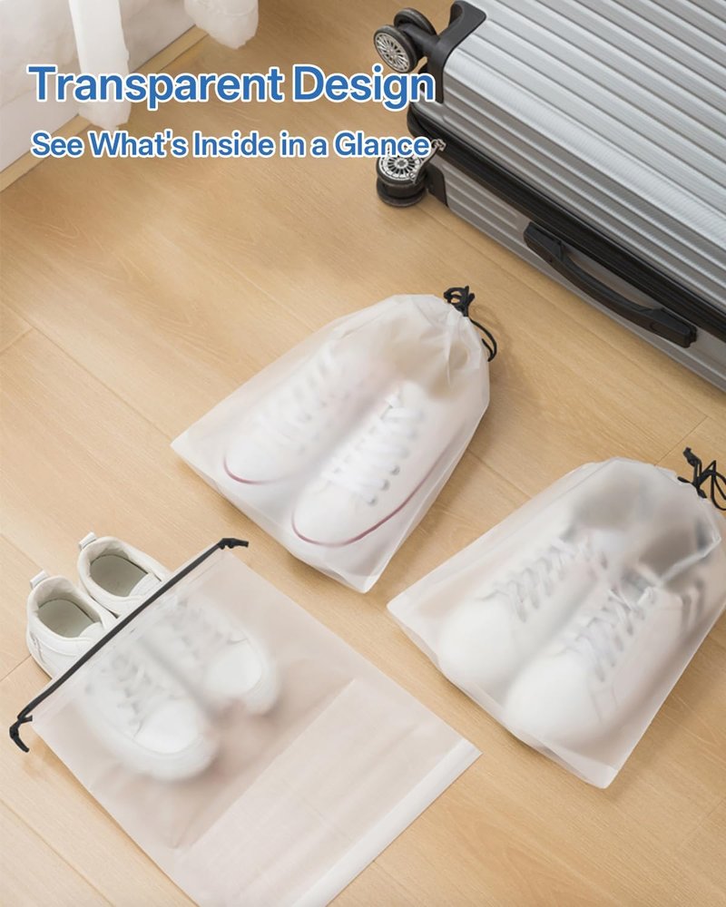 6 Pack Shoe Bags for Travel - Transparent Waterproof Portable Storage | 15.7" x 11.8" - Essential Packing Solution for Men & Women