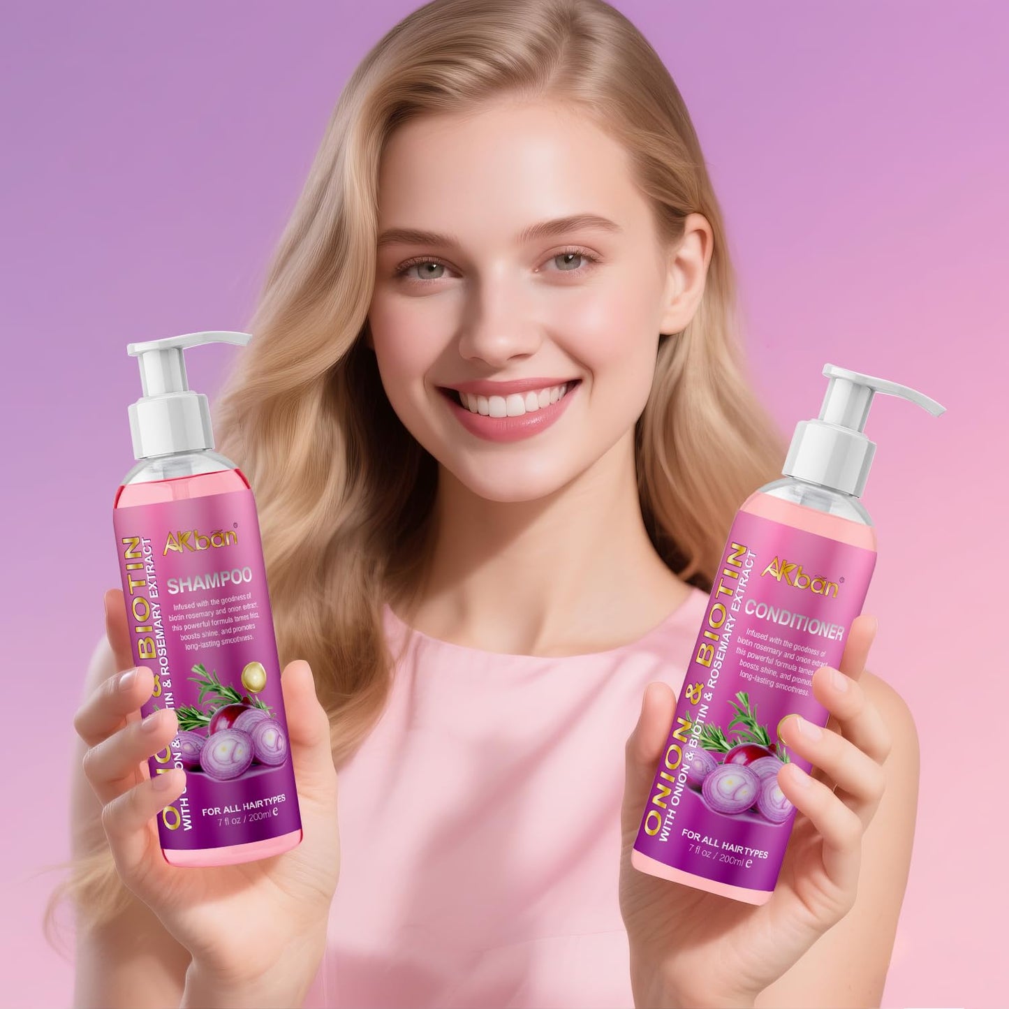 Onion Rosemary and Biotin Shampoo and Conditioner Set for Strengthening, Moisturizing & Encouraging Longer, Healthier Hair, Hair Loss and Thinning Hair, Paraben-Free, Growth Shampoo and Treatment Set