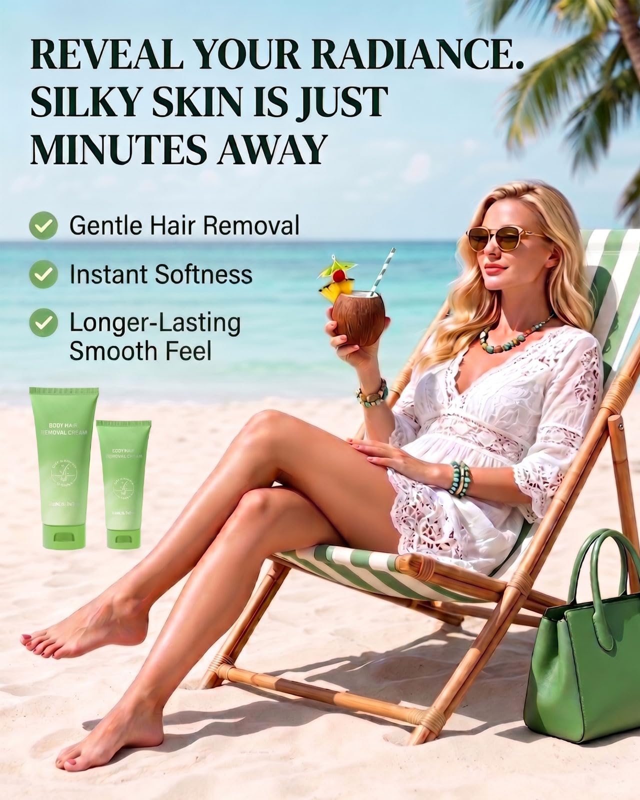 Body Hair Removal Cream for Women & Men – Gentle Depilatory Cream, Fast & Effective Body Hair Remover for Legs, Arms, Underarms & Bikini Line, Smooth & Soothing Skin Finish