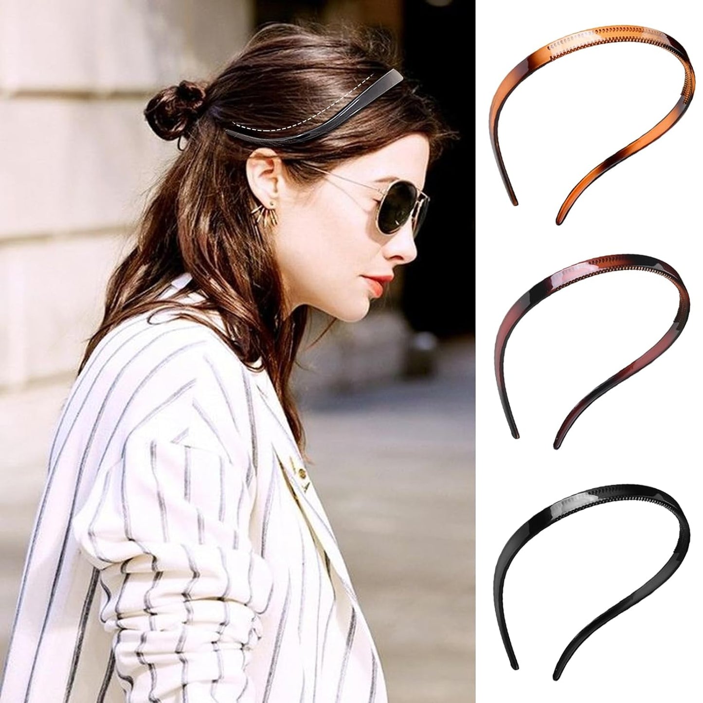 Trendy Non-Slip Hair Bands for Women - 6 Pcs Set in Chic Black, Tortoise & Coffee Styles