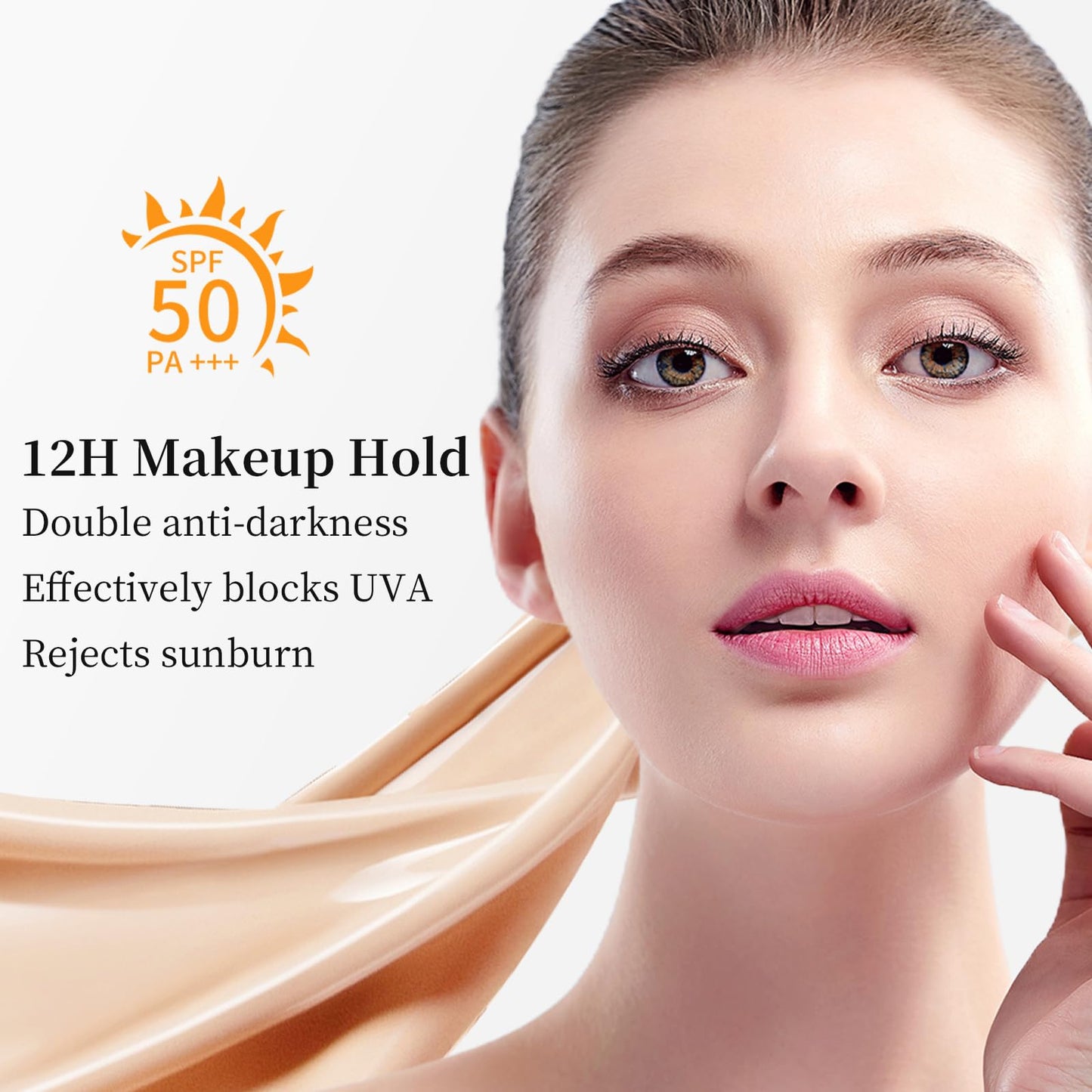 Liquid Foundation SPF 50, 30ml Full Coverage Lightweight Concealer Foundation, Long Lasting Oil Control Waterproof Face Foundation, Even Skin Tone, Daily Sun Protection