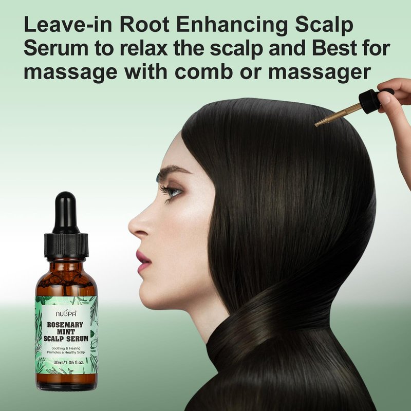 NUSPA Natural Rosemary Mint Hair Serum Grow Long Scalp Moisturizer Infused with BIOTIN Zero Fragrance Reduce Hair Loss for Hair Regrowth,Daily Dry Scalp Treatment