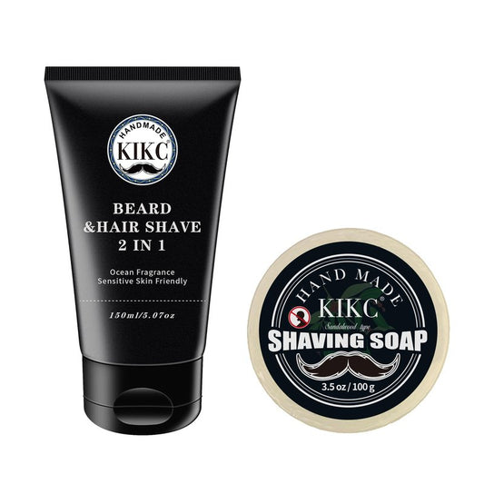 KIKC Shaving Soap and Shaving Cream Kit,Sandalwood Scent Shave Soap for Men,Shave Cream with Ocean Fragrance, a 3.5oz Soap, a 2 in 1 Shave Cream 150ml for Wet Shaving