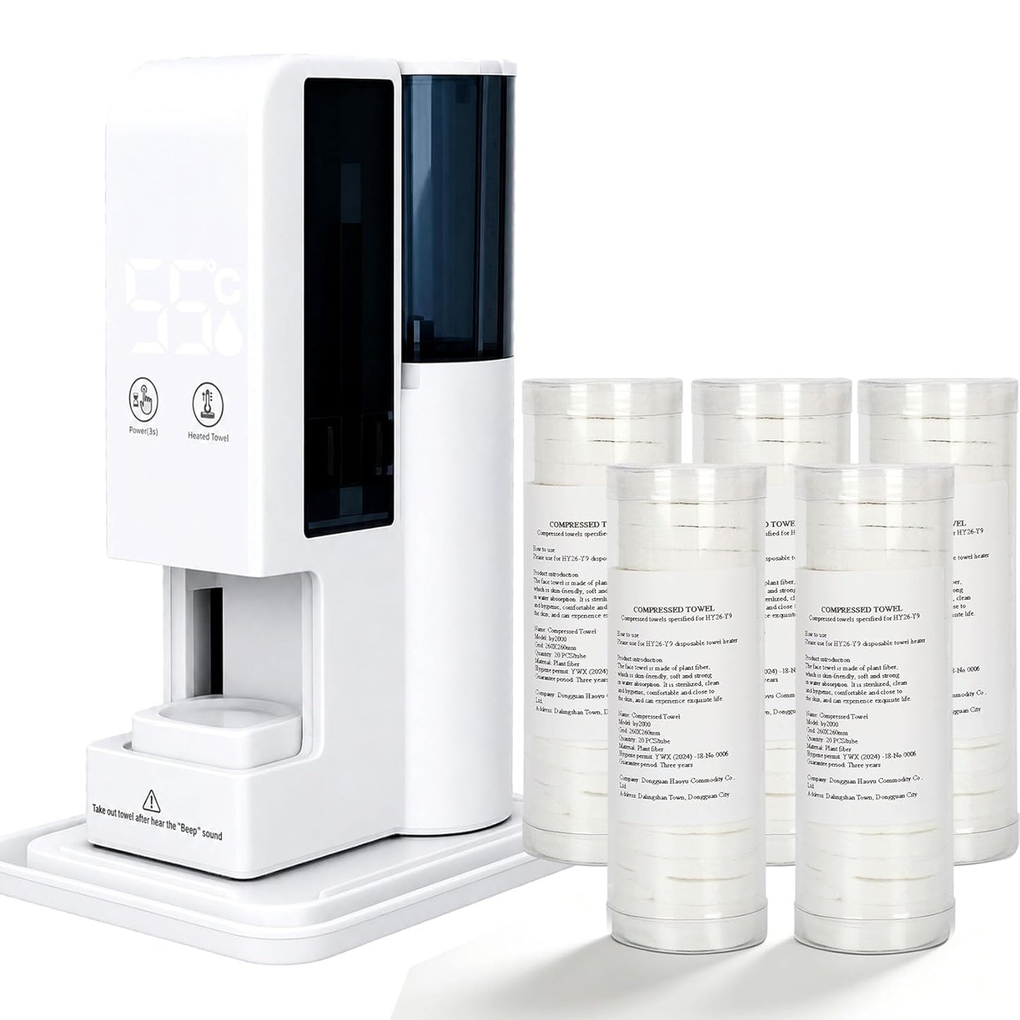 Towel Warmer Machine - Fast Heating 55°C (131°F) with Automatic Dispenser & Voice Alerts | Includes 100 Towels