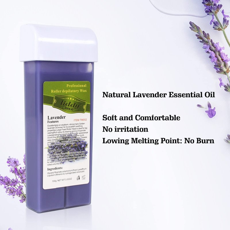 Liddy Dance Hair Removal Wax, Lavender Roll-on Wax, Waxing Kit Refill Wax Cartridge, 4 Pack, Soft Wax for Women, Sensitive Skin, Legs, Arms, Bikini Area, Brazilian Waxing
