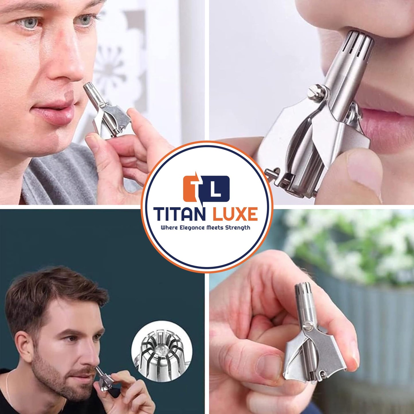 Titan Luxe Stainless Steel Hair Trimmer for Men and Women | Manual Nose and Ear Hair Trimmer | Nose Clippers, 360° Rotating Hair Trimmers | Washable Nose Hair Remover