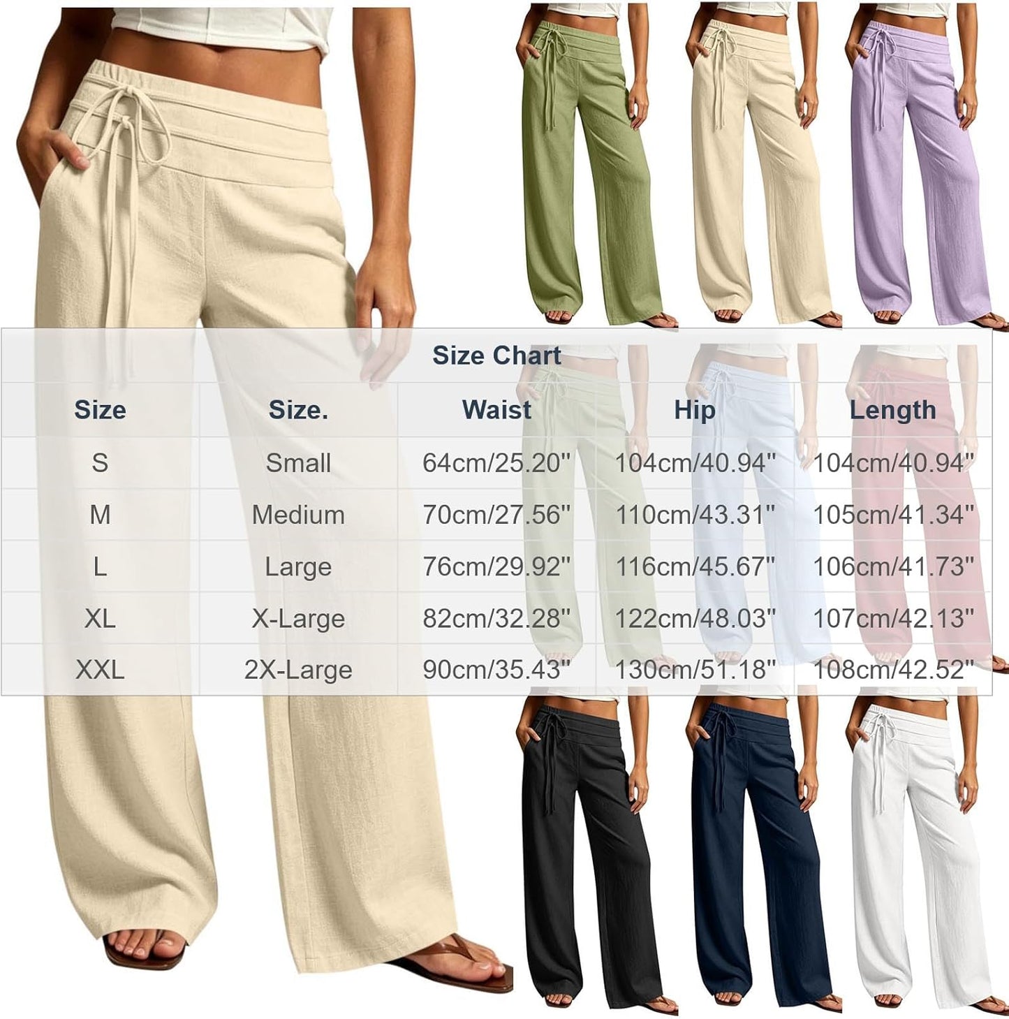 Wide Leg Linen Pants for Women - Loose Flowy Palazzo Trousers | Summer Beach Vacation Outfit
