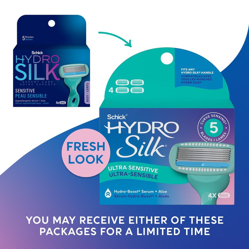 Schick Hydro Silk Ultra Sensitive Womens Razor Refills, 4ct | Razor Blades Refills, Womens Razors for Shaving, 5 Blade Razors for Women Sensitive Skin, Schick Hydro Silk Refill, 4ct