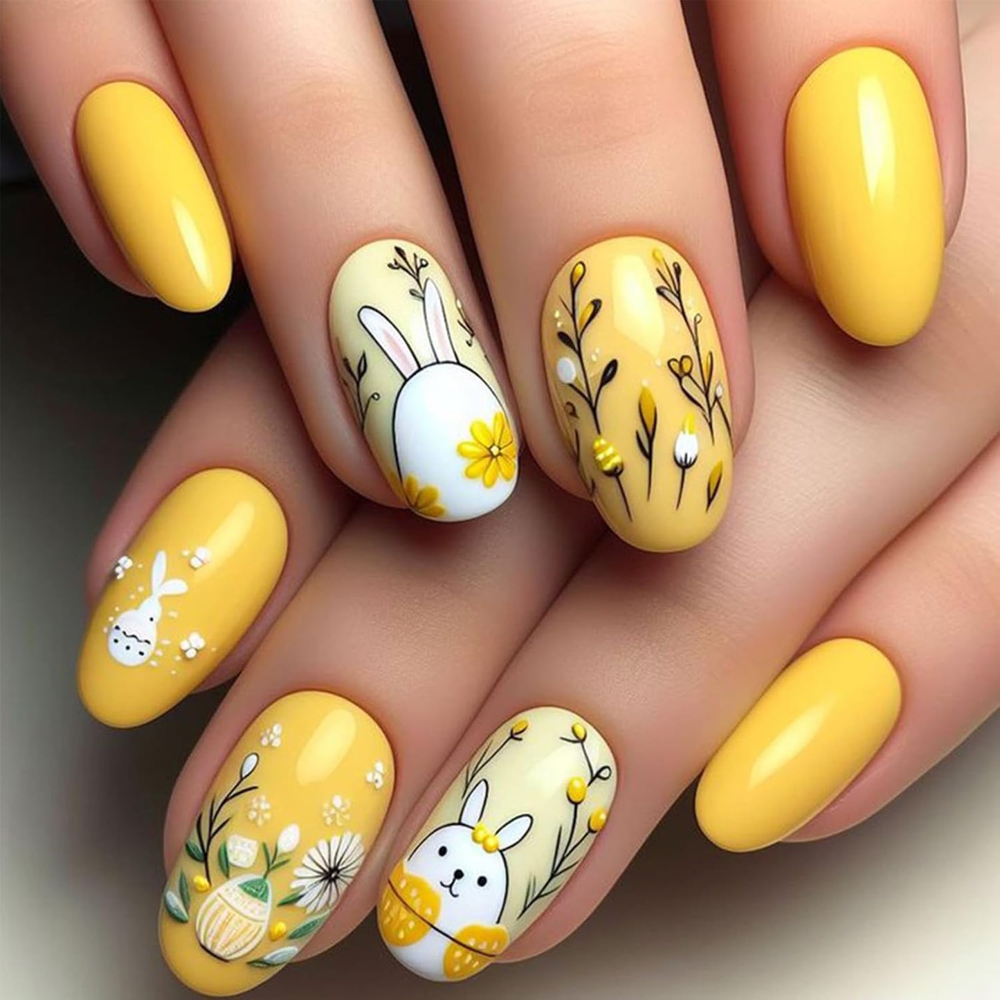 Colorful Gradient Press-On Nails - Medium Almond Summer Sunset | Reusable Glossy Full Cover 24 Pcs with Adhesive Stickers