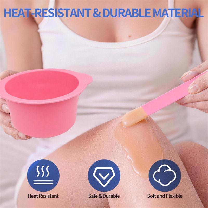Silicone Wax Warmer Liner, Non-Stick Reusable Wax Pot Insert for Wax Warmer, Easy-to-Clean Silicone Wax Bowl with 2 Wax Spatulas (Pink)